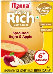 Manna Baby Cereal 200g | Baby Food (6+Months) Sprouted Bajra with Apple ...