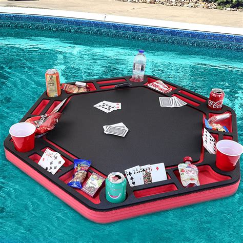 Best Large Floating Pool Poker Game Table With Drink Holder And Cards ...