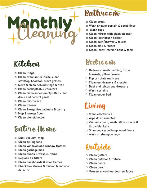 Monthly Cleaning Checklist - 10 Free PDF Printables | Printablee