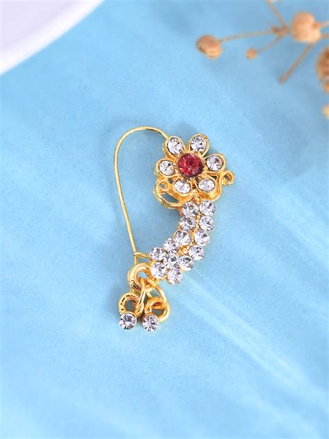 Gold Nosepin Red And White Stone Nosepin For Women – Silvermerc Designs