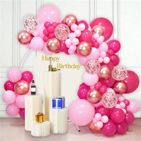 Buy Pink Balloon Garland Arch Kit, 142pcs Hot Pink Rose Gold Balloons ...