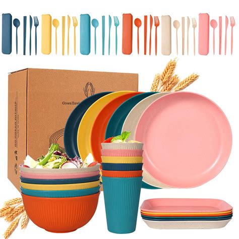 Hoidokly 54PCS Wheat Straw Dinnerware Sets, Reusable Unbreakable ...
