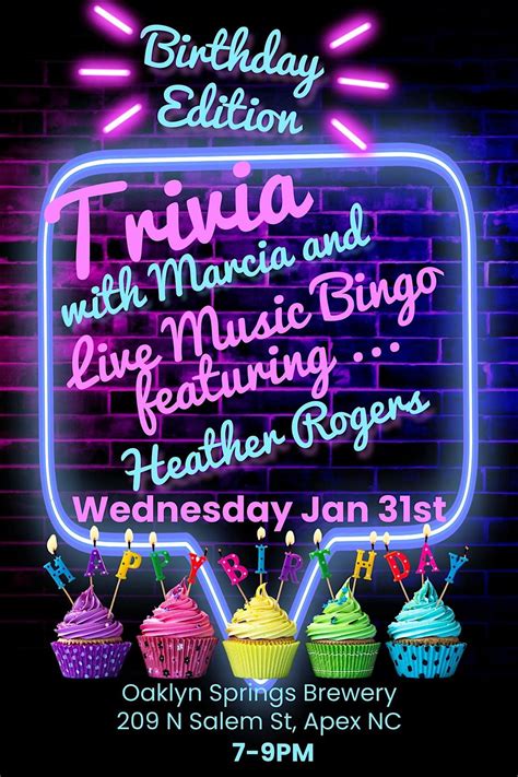 Trivia and Live Music Bingo - Oaklyn Springs Brewery - Apex, Oaklyn ...