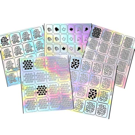 b.m.c BMC 5 Sheet Holographic Nail Art Vinyl Sticker Guides - Flower ...