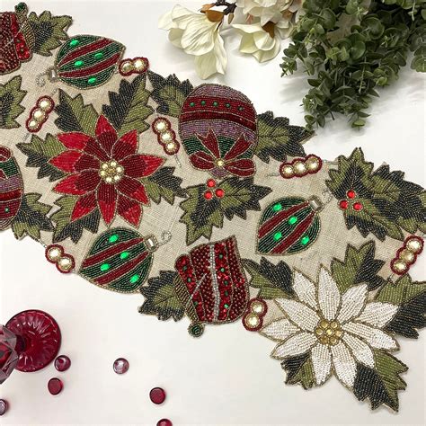 Handmade Christmas Table Runner, Beaded Runner, Centerpiece Multi ...