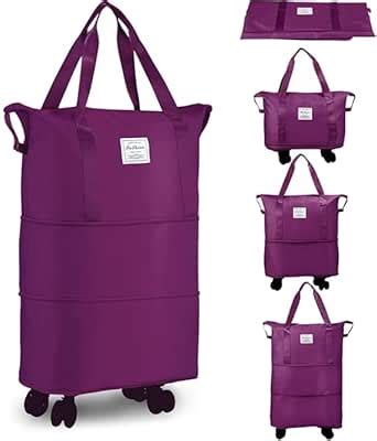 AESTROKE Expandable Rolling Shopping Tote Bag with Wheels, Purple, 4 ...