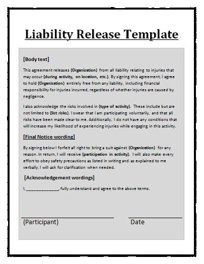 Liability Release Template | Free Word Templates