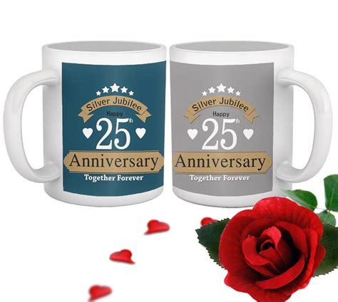Buy TIED RIBBONS Ceramic Jubilee 25th Wedding Printed Coffee Mug Set ...