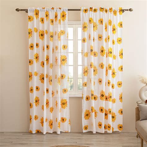 Buy HOMEMONDE Sun Flower Printed Curtains 7 Feet Door - Cotton Sheer ...