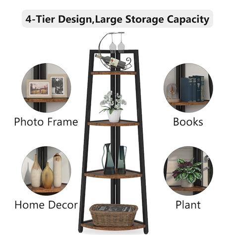 Tribesigns Brown Metal 4-Shelf Corner Bookcase (15.75-in W x 55.12-in H ...