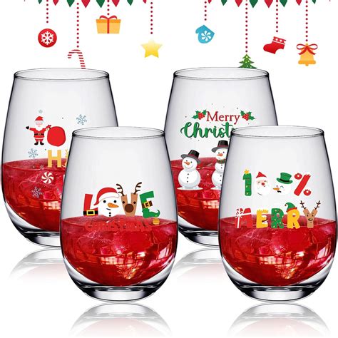 Amazon.com | Domensi Set of 4 Christmas Stemless Wine Glasses Funny ...