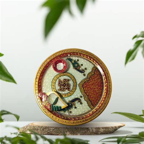 Handcrafted Decorative Marble Plate with Traditional Artwork – Servpuja ...
