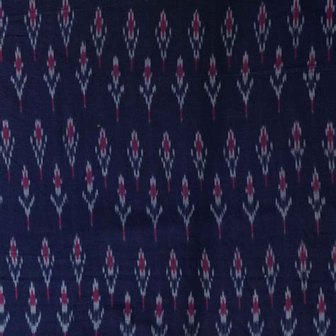 Pure Cotton Mercerised Navy Blue Ikkat With Cream Plant Weaves Woven F ...
