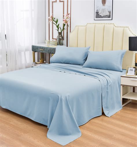 Rayon Bamboo Sheets Set Twin Light Blue Sheets Deep Pocket 3 Piece ...