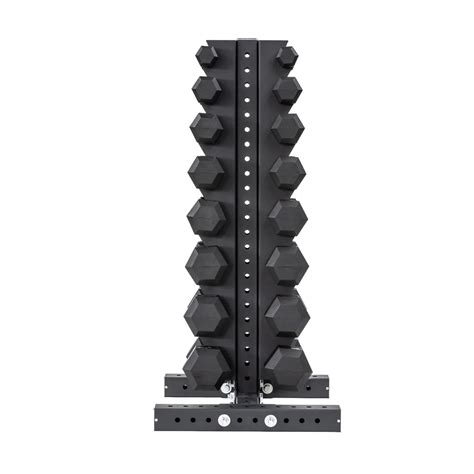 5-40 LB Rubber Hex Dumbbell Set with Vertical Storage Rack - 8 Pairs ...