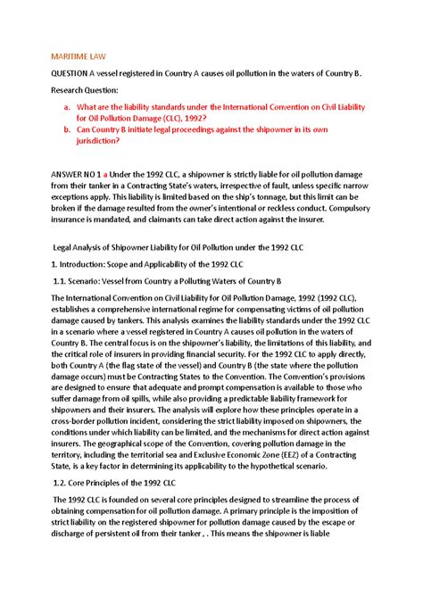 Maritime Law Assignment: Liability Standards under 1992 CLC - Studocu