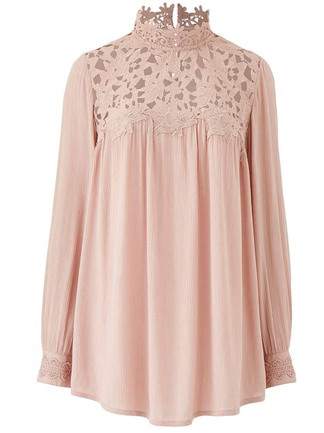 Together DUSKY-PINK High Neck Lace Trim Victorian Blouse - Plus Size 16 ...