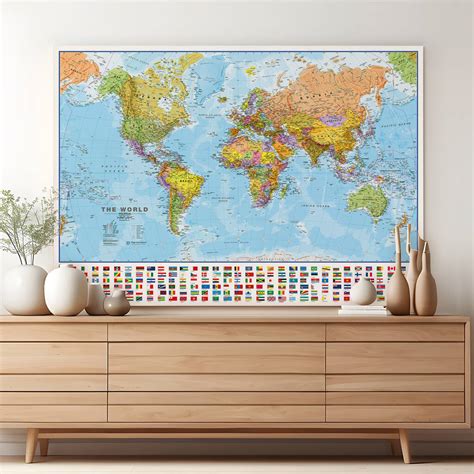 World Map Poster With Flags Panel By Maps International