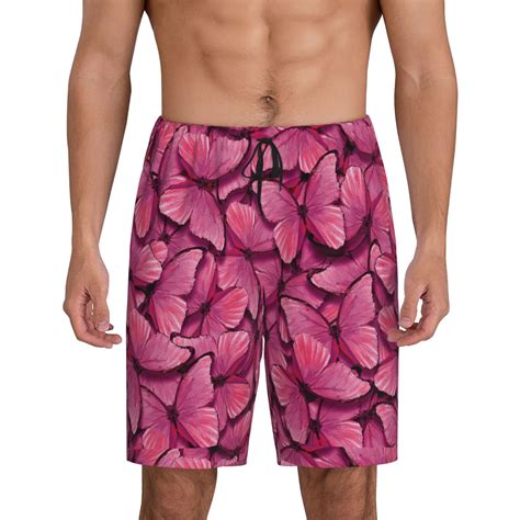 Adobk Pink Butterfly Print Pajama Shorts for Men Pjs Bottoms Sleep ...