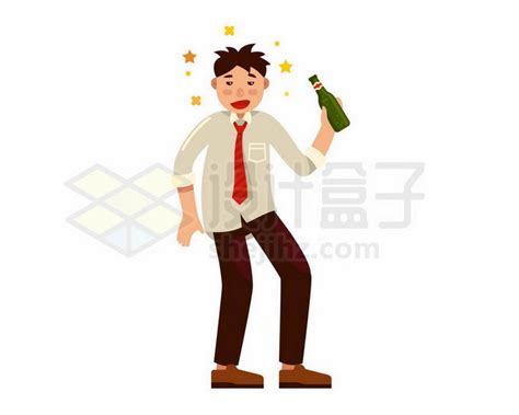拿着酒瓶喝酒喝得醉醺醺的卡通年轻人酒鬼酗酒1505358矢量图片免抠素材 - 设计盒子