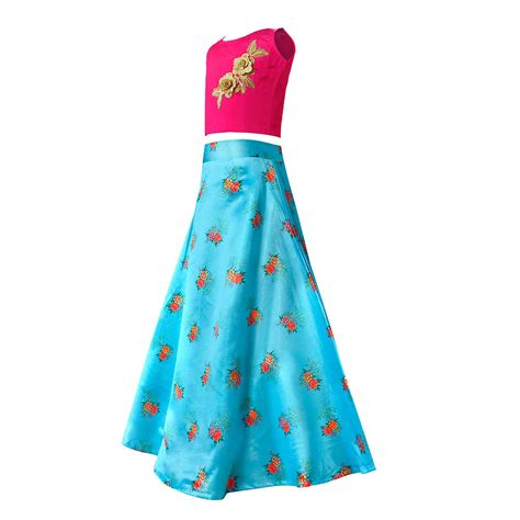 Shop Online Girls Multi Coloured Floral Print Lehenga and Choli Set ...