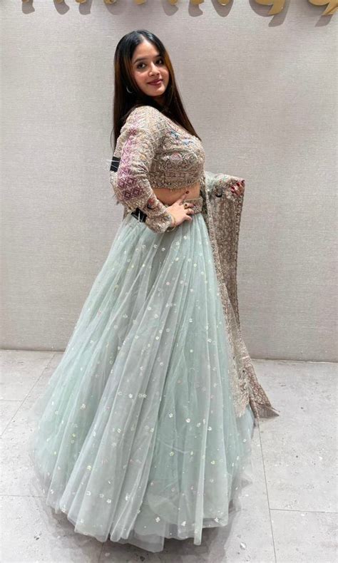 matcha green netted peacock Lehenga