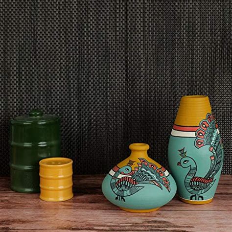 Buy Artysta Blue Set of 2 ‘Dancing Peacocks’ |Hand-Painted Earthen ...