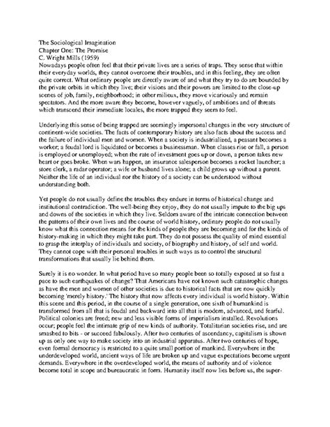 Lecture Notes: Understanding The Promise of Sociological Imagination ...