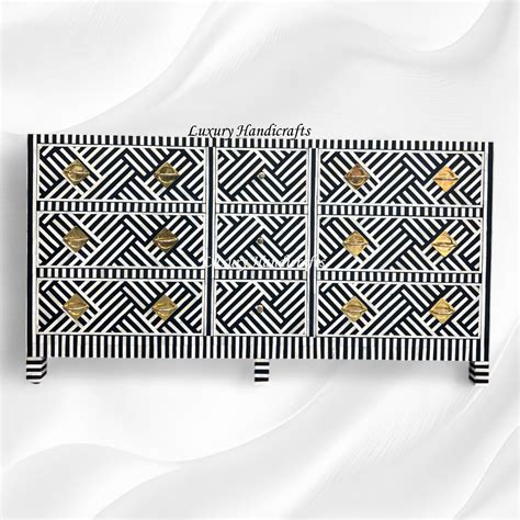 Optical Bone Inlay 9 Drawer Chest with Bone Base Black – Luxury Handicrafts