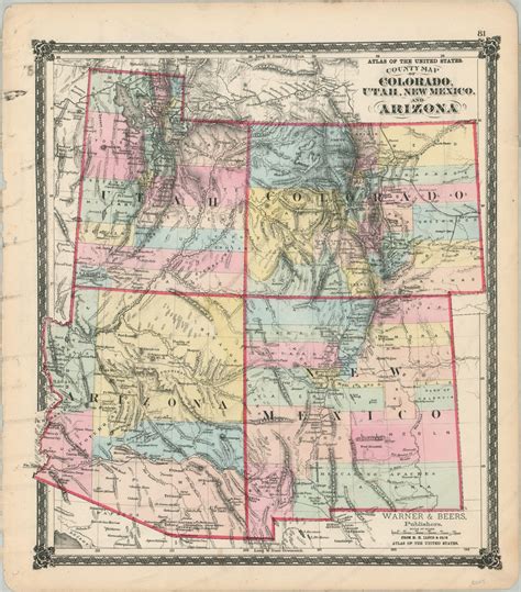 County Map of Colorado, Utah, New Mexico, and Arizona | Curtis Wright Maps