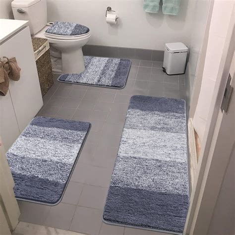 Ileading Traditional 4 Piece Microfiber Washable Bathroom Rug Set, Grey ...