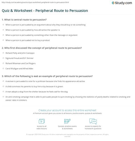 Quiz & Worksheet - Peripheral Route to Persuasion | Study.com
