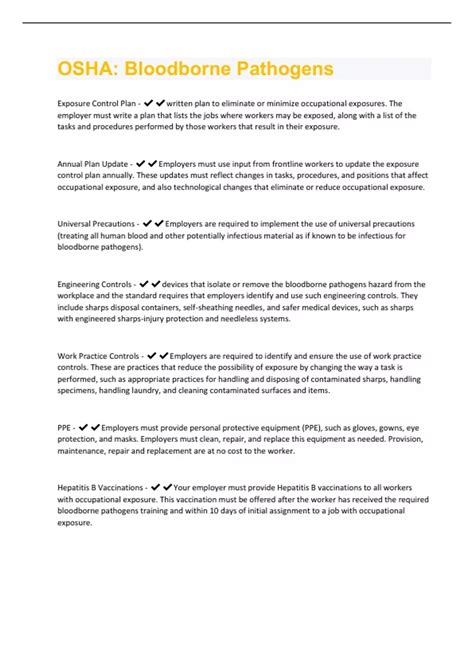 OSHA: Bloodborne Pathogens Questions And Answers Verified 100% Correct ...