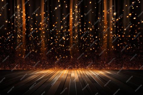 Premium Photo | Golden empty stage with black wooden floor