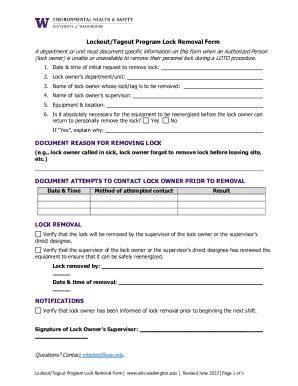 University Of Washington Lockout/Tagout Program Lock Removal Form 2022 ...