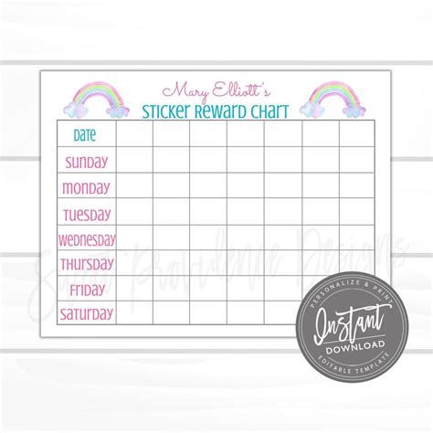 Editable Kids Sticker Reward Chart – Sweet Providence Designs
