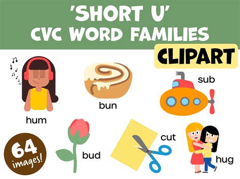 Short ‘u’ CVC Word Families Phonics Clipart - Etsy