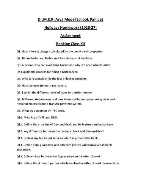 XII Commerce Holiday Homework Assignments - Dr. M.K.K. Arya Model ...