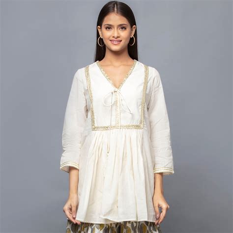 Ivory Neck-Tie Short Kurta – First Resort by Ramola Bachchan