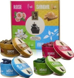 Zed Black Tin Incense Dhoop Cone Combo Pack, Sandal, Arij, Mogra, Rose ...