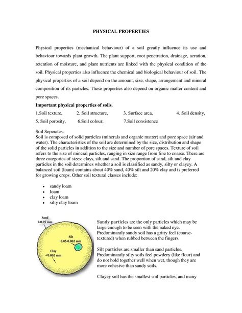 Soil texture - notes - PHYSICAL PROPERTIES Physical properties ...