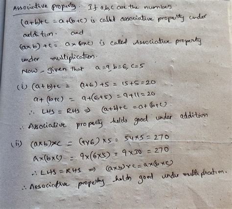 veryfy the associative law of whol numbers for the following valu of a ...