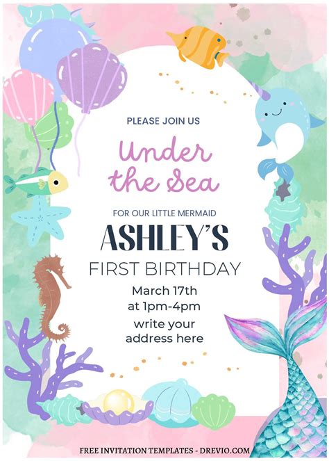 Free Printable Birthday Invitations, Mermaid Invitations, Invitation ...