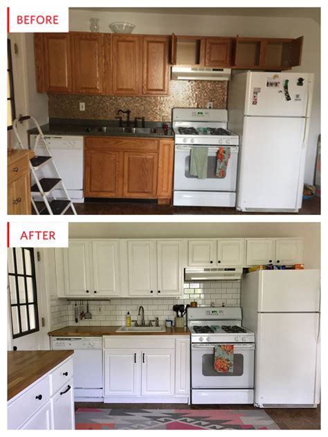 Before and After: $700 Kitchen Remodel with White Cabinets and Wood ...