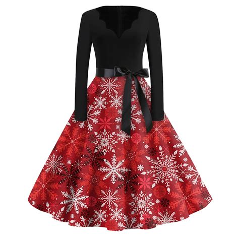 Christmas Dresses for Women Holiday Glitter Xmas Tree Print Dresses ...