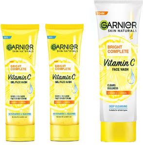 GARNIER BRIGHT COMPLETE VITAMIN C 2 PCS GEL FACE WASH 50g + 1 PCS FOAM ...