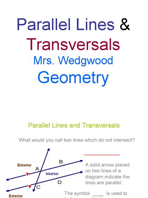 Special Angle Relationships Formed by Parallel Lines Cut by a Transversal | PDF | Classical ...