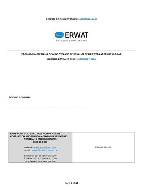 Fillable Online Formal Price Quotation for Window Cleaning Services Fax ...