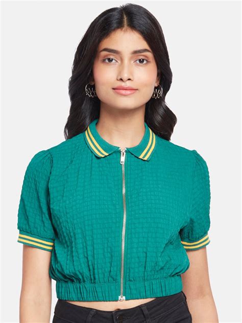 Buy People Women Green Shirt Style Crop Top - Tops for Women 19770196 ...
