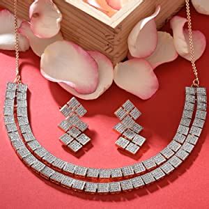 ZAVERI PEARLS Rose Gold Cubic Zirconia Party Bling Necklace & Earring ...